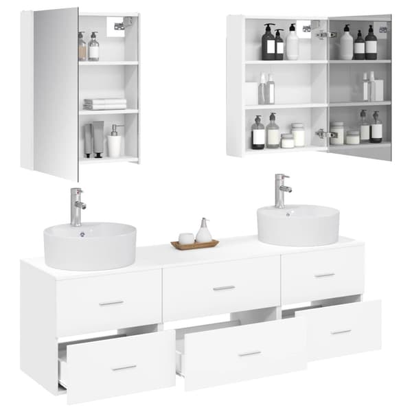 Badrumsmöbelset 5 pcs Vit Konstruerat trä och glas