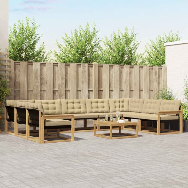 Utomhussoffset med kudde 10 pcs Vit och Beige