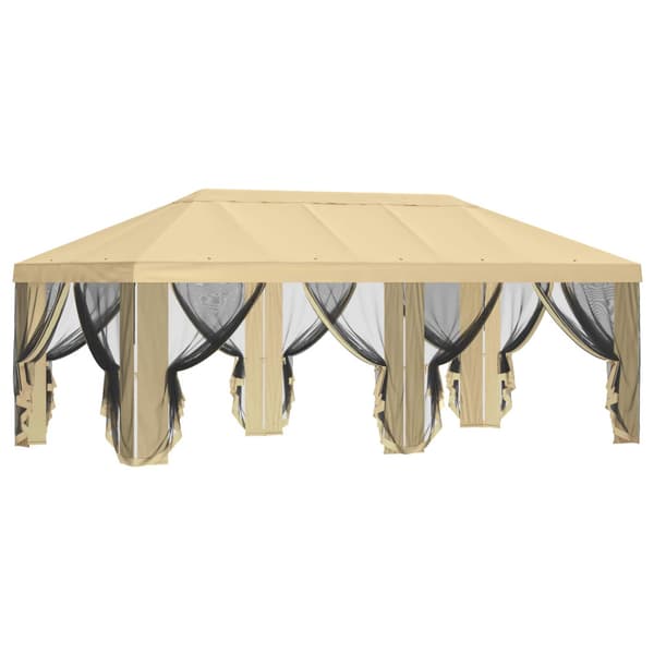 Gazebo-tak med sidoväggar 6 x 3 m Gräddvit Polyester 190 gsm