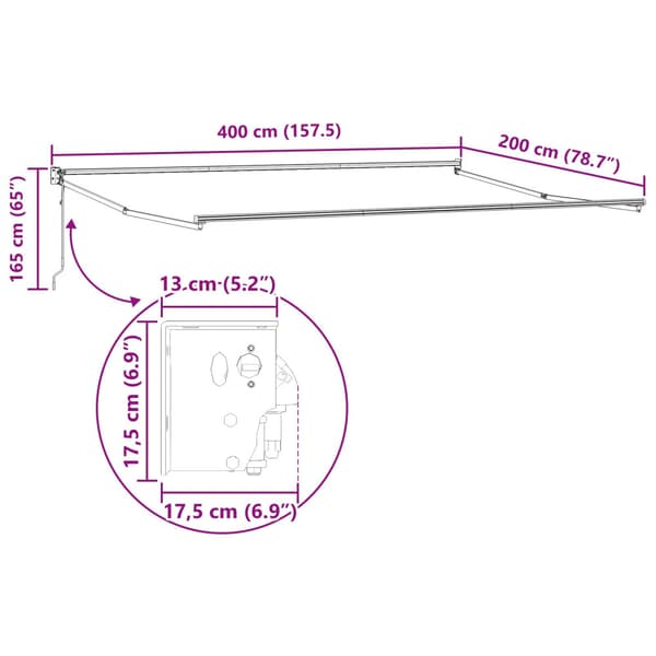 Utdragbar markis Brun 4 x 2 m Polyester och metall