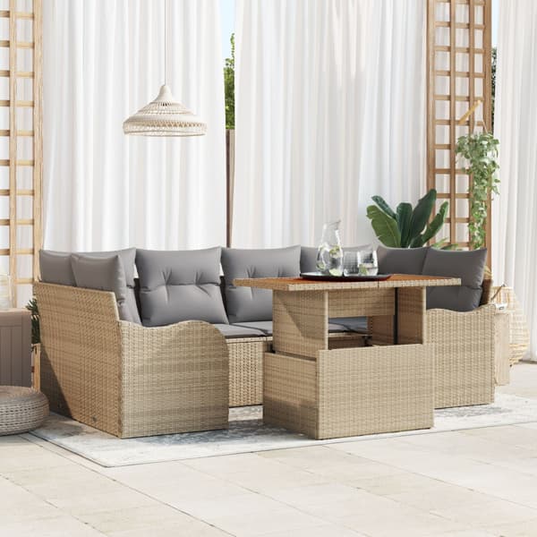 Trädgårdsoffset med lagring 7 pcs Beige Poly rattan