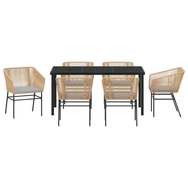 Trädgårdsmöbelset med kudde 7 pcs Brun Pulverlackerat stål