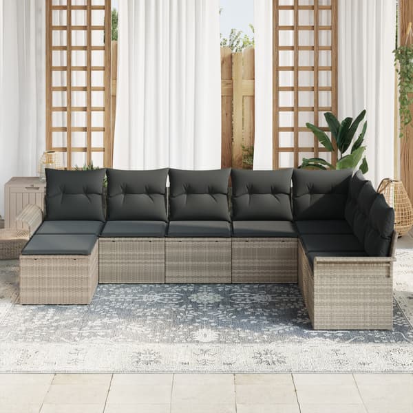 Trädgårdsoffset med kudde med lagring 8 pcs Ljusgrå Poly rattan