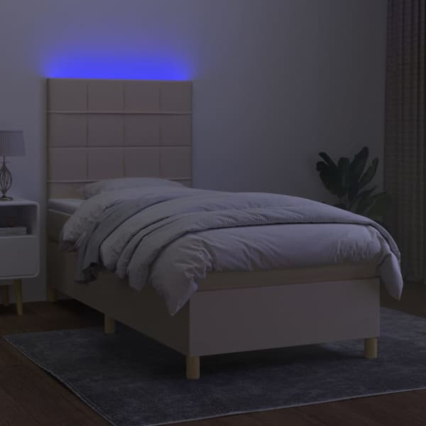 Ramsäng med madrass & LED gräddvit 80x200 cm tyg