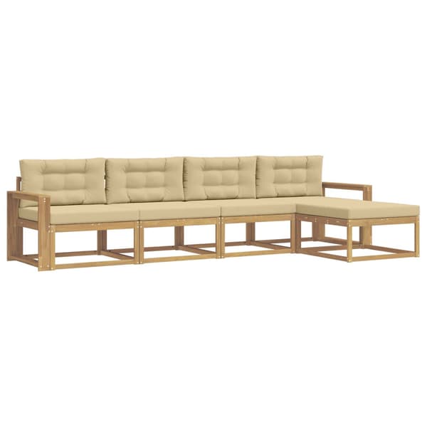 Utomhussoffset med kudde 4 pcs Vit och Beige Polyester