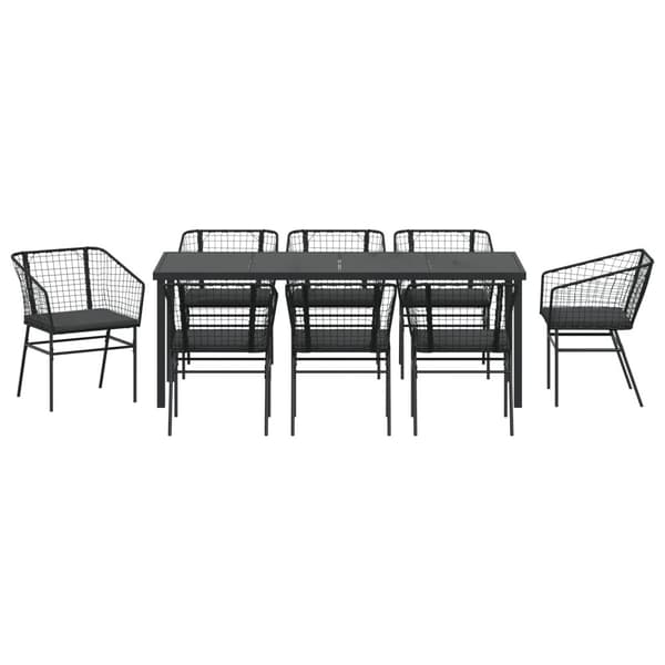 Trädgårdsmöbelset 9 pcs Svart konstrotting