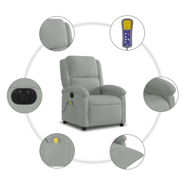 Elektrisk massagefåtölj ljusgrå sammet