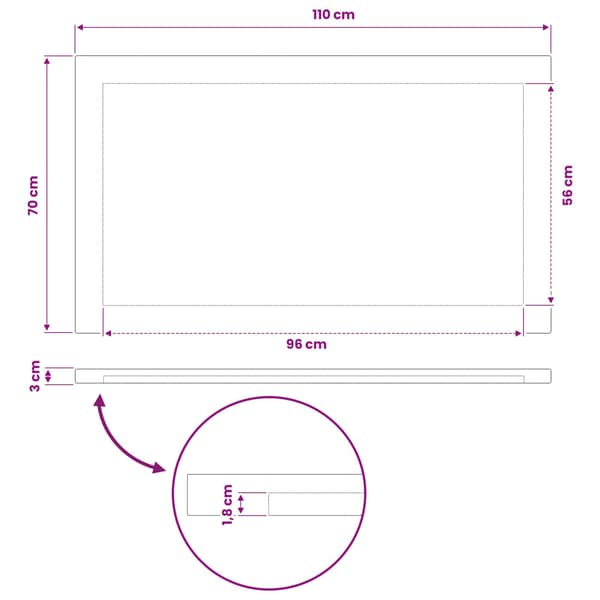 Rektangulärt Bordsskiva 110 x 70 x 3,2 cm Rektangulär