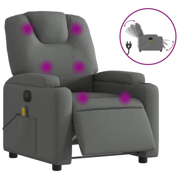 Elektrisk massagefåtölj mörkgrå tyg