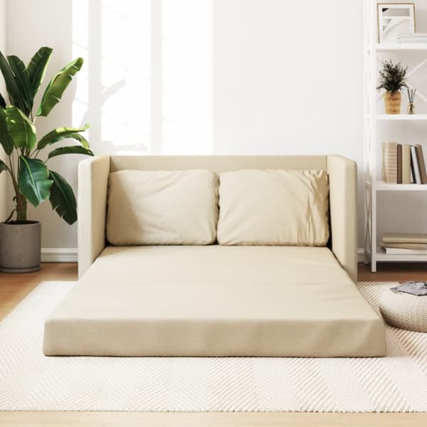 Golvbäddsoffa 2-i-1 gräddvit 112x174x55 cm tyg