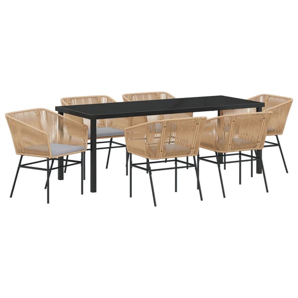 Trädgårdsmöbelset med kudde 7 pcs Brun Pulverlackerat stål
