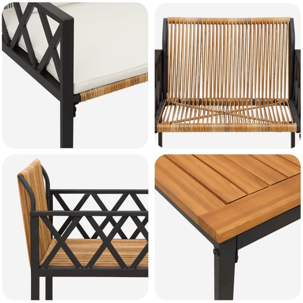 Utemöbelset 3 pcs Brun och krämvit konstrotting
