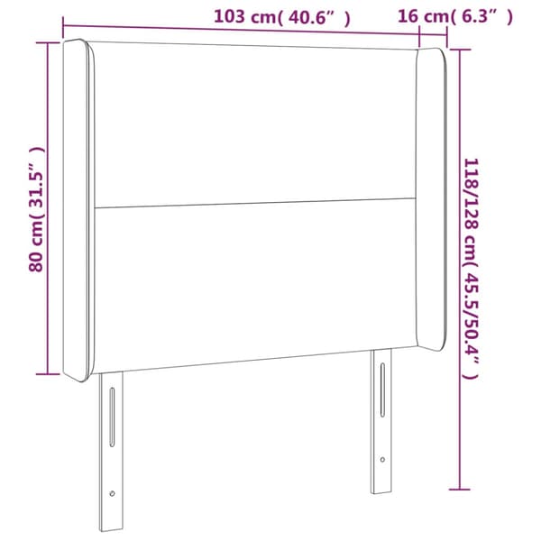 Sänggavel LED ljusgrå 103x16x118/128 cm sammet