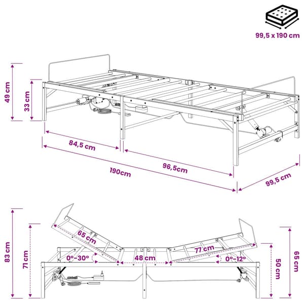 Elektrisk Justerbar Säng Ram Vit 100 x 190 cm Stål