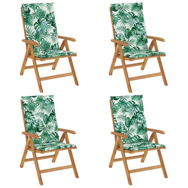 Fällbara fåtöljer med dynor, 4 st, massivt trä, teak