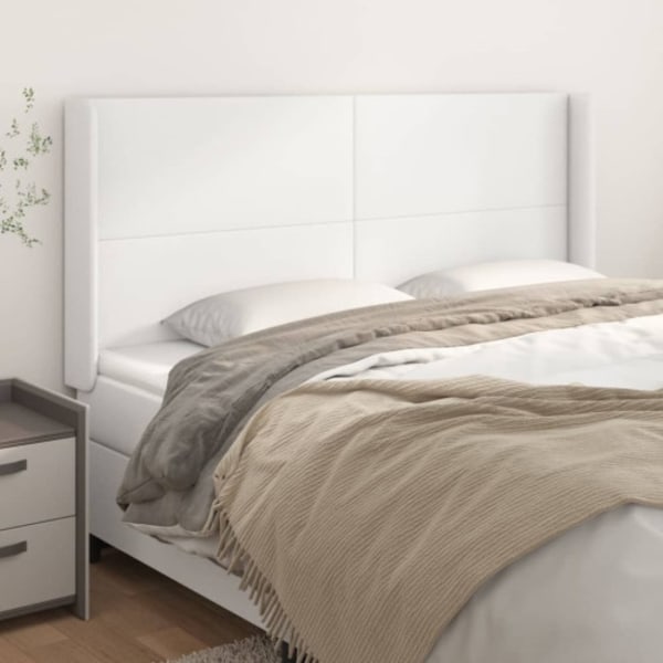 Sänggavel med kanter vit 183x16x118/128 cm konstläder