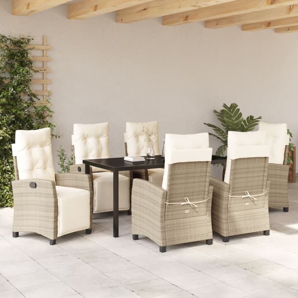 Trädgårdsmöbelset med kudde 7 pcs Beige konstrotting