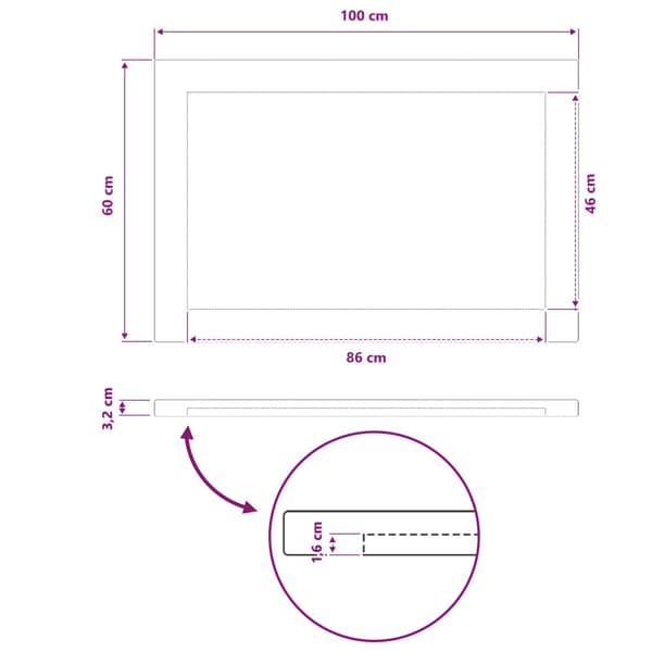 Rektangulärt Bordsskiva 100 x 60 x 3,2 cm Rektangulär