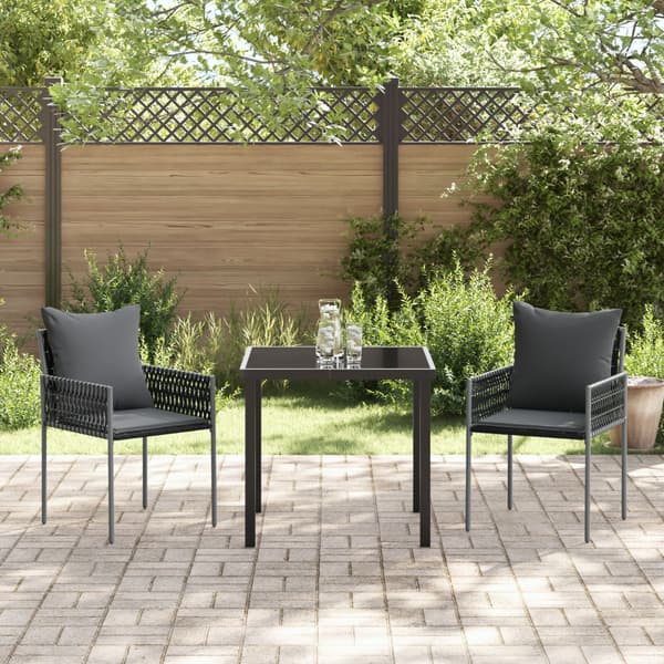 Trädgårdsmöbelset 3 pcs Svart och Grå PE Rattan