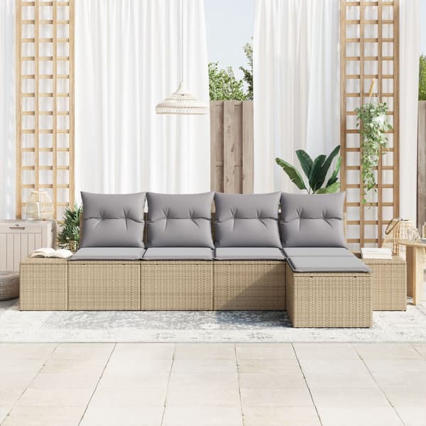 Trädgårdsoffset med kudde 5 pcs Beige konstrotting