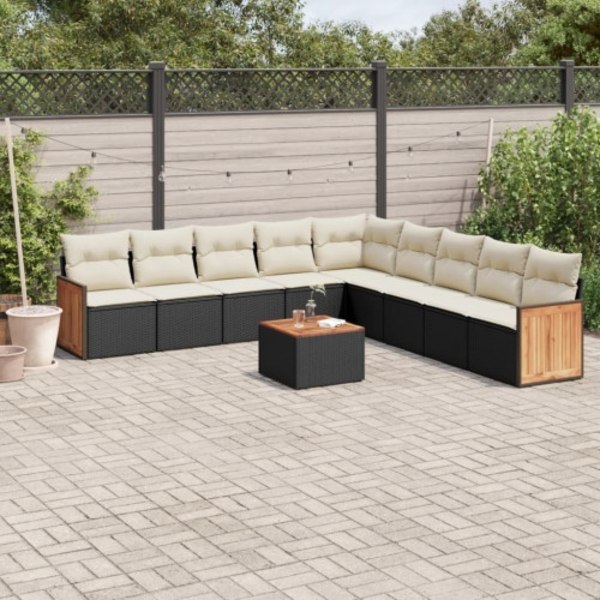 Loungegrupp 10 delar med svarta dynor konstrotting