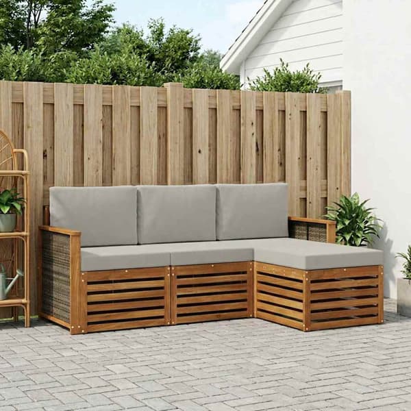 Utomhussoffset med kudde 4 pcs Naturlig och ljusgrå