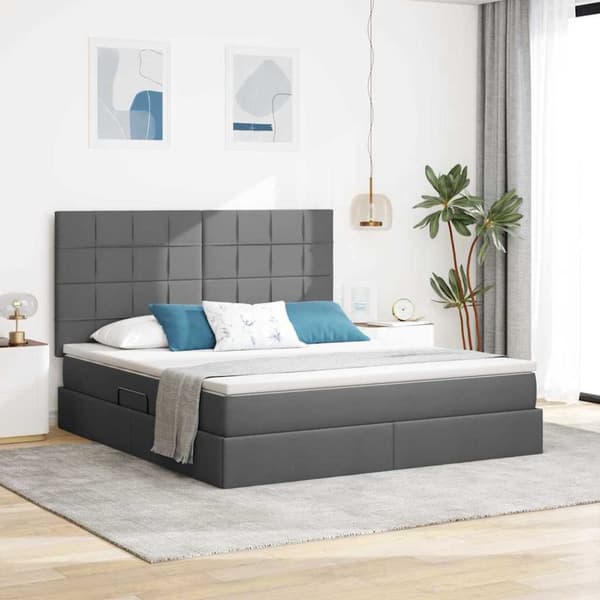 Förvaringssäng med LED med led Mörkgrå 160 x 200 cm Polyester