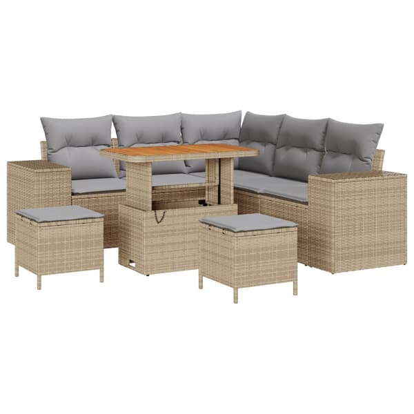 Trädgårdsoffset med kudde 8 pcs Beige konstrotting