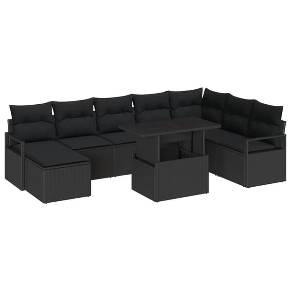 Trädgårdsoffset med kudde 9 pcs Svart