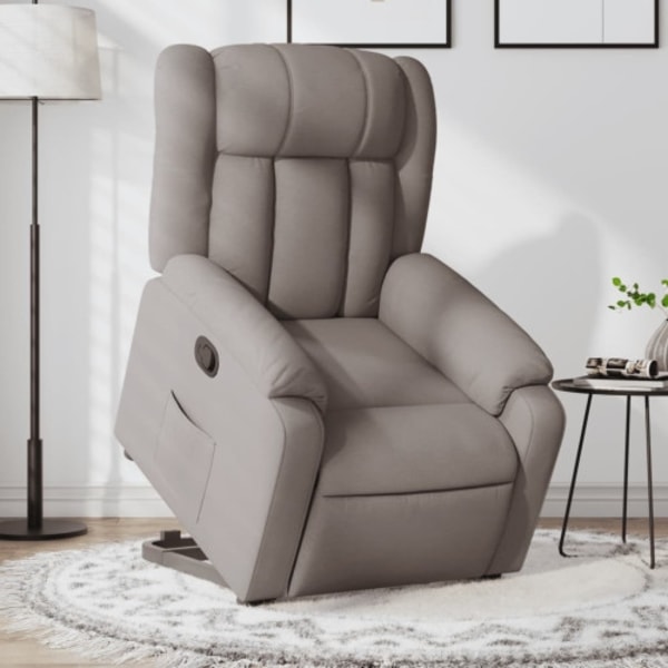 Reclinerfåtölj med uppresningshjälp taupe tyg