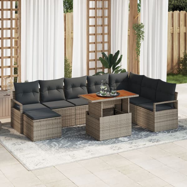Trädgårdsoffset med lagring 9 pcs Grå Poly rattan