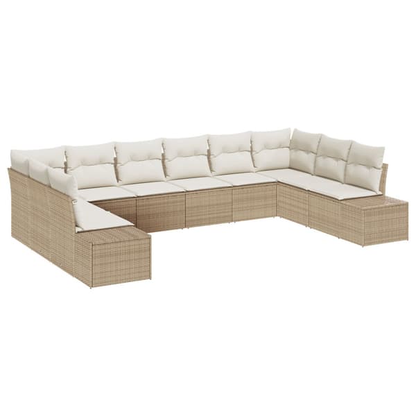 Trädgårdsoffset 10 pcs Beige och gräddfärgad Polyrattan