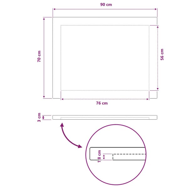 Rektangulärt Bordsskiva 90 x 50 x 3,5 cm Rektangulär Vit