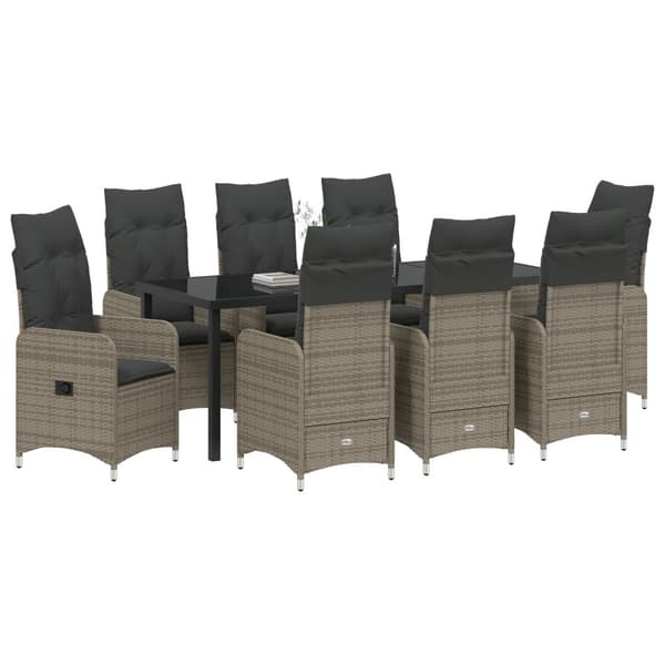 Trädgårdsmöbelset 9 pcs Grå konstrotting