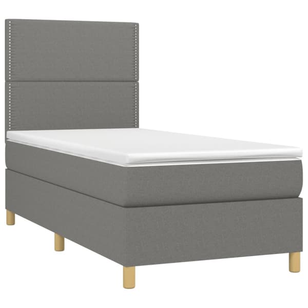 Ramsäng med madrass & LED mörkgrå 90x200 cm tyg