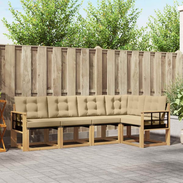 Utomhussoffset med kudde 5 pcs Vit och Beige