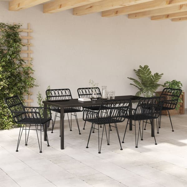 Trädgårdsmöbelset 7 pcs Svart Pulverlackerat stål