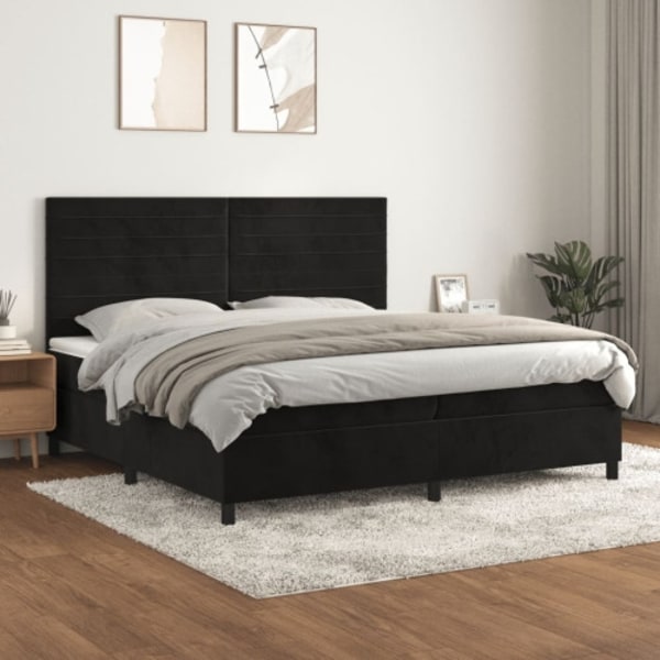 Ramsäng med madrass svart 200x200 cm sammet
