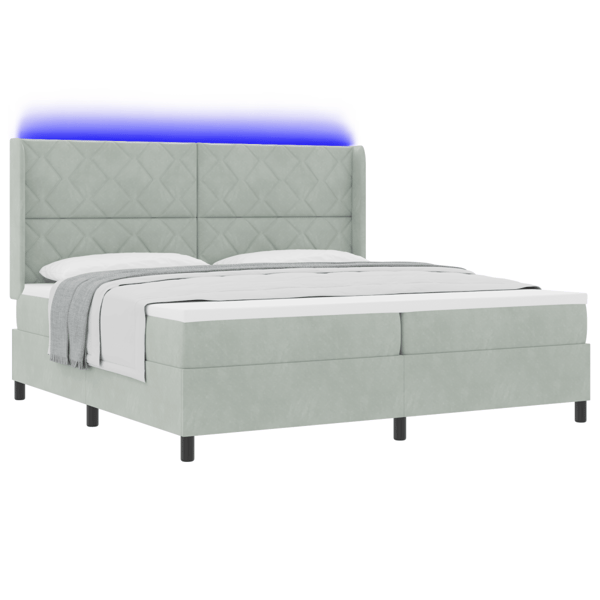 Bäddfjäder med LED-ljusslingor Ljusgrå 200 x 200 cm Sammet