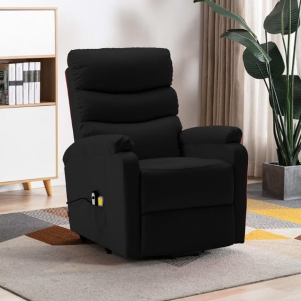 Massagefåtölj med uppresningshjälp svart konstläder