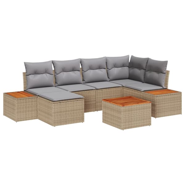 Trädgårdsoffset med kudde 7 pcs Beige konstrotting