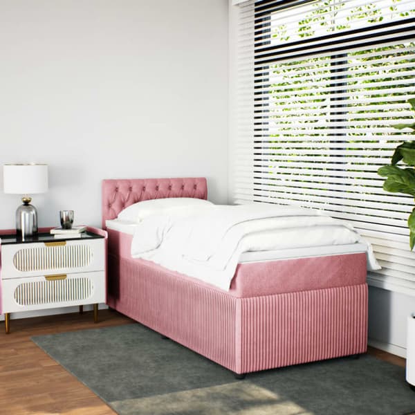 Ramsäng med madrass rosa 90x200 cm sammet