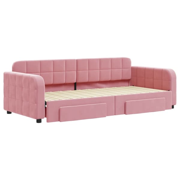 Dagbädd utdragbar med lådor rosa 90x200 cm sammet