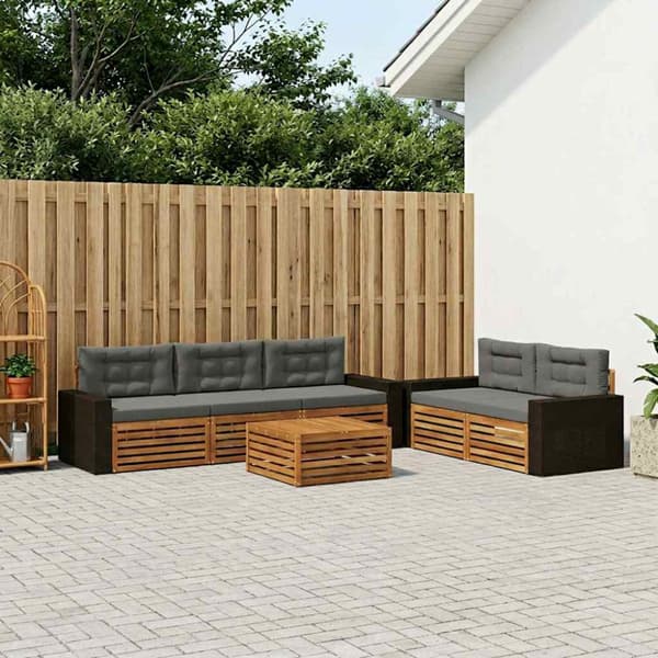 Utomhussoffset 6 pcs Naturlig och Antracit