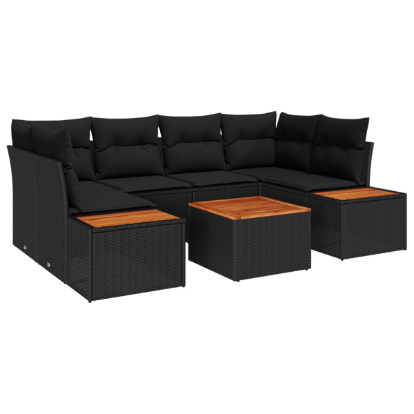 Trädgårdsoffset med kudde 6 pcs Svart Poly rattan