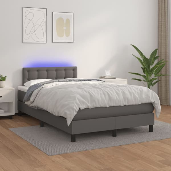 Ramsäng med madrass & LED grå 120x190 cm konstläder