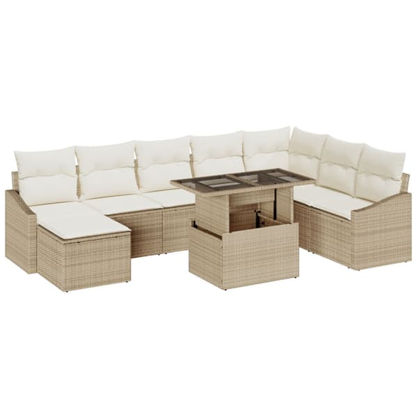 Soffset med kudde 9 pcs Beige och gräddfärgad konstrotting
