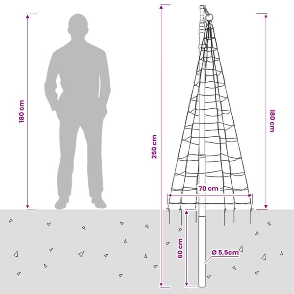 Julgransbelysning med markspett och flaggstång 180 cm