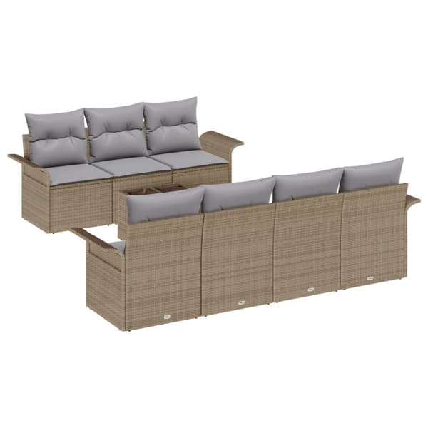 Trädgårdsoffset med kudde 8 pcs Beige och Grå konstrotting