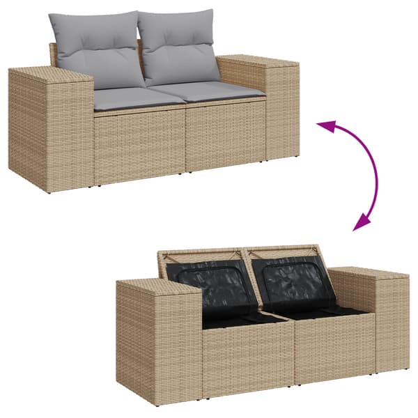 Trädgårdsoffset med kudde 9 pcs Beige och Ljusgrå Poly Rattan